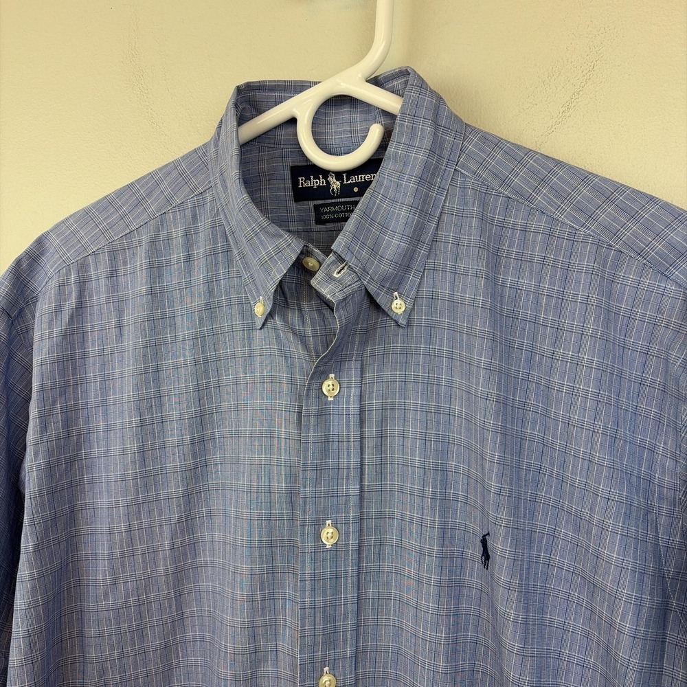 Ralph Lauren Shirt Mens 15.5‎ 32/33 Blue Check Yarmouth Classic Fit Cotton